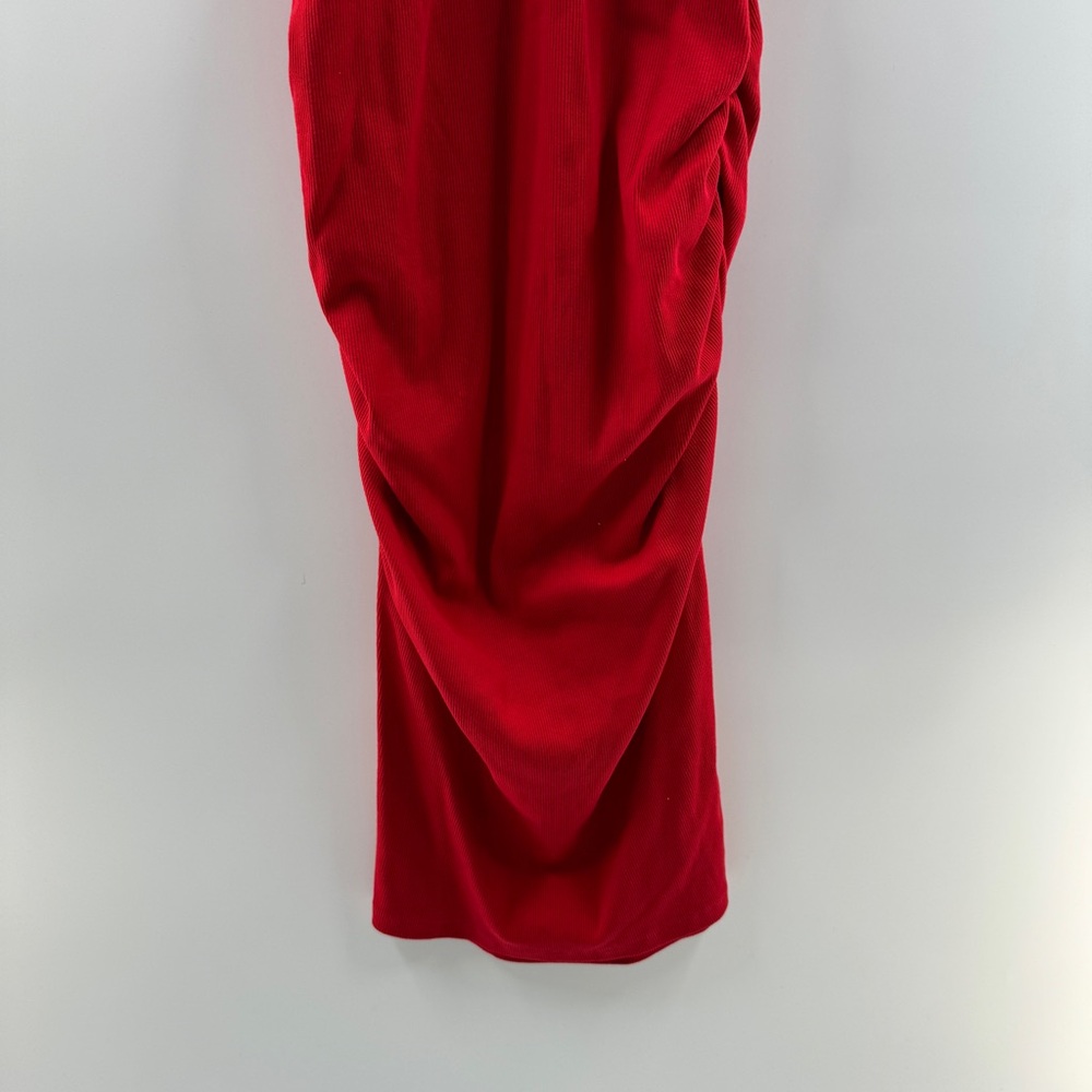 A New Day Red Ribbed V-Neck Midi Tank Dress with Scrunched Sides – Size Medium - Picture 3 of 8